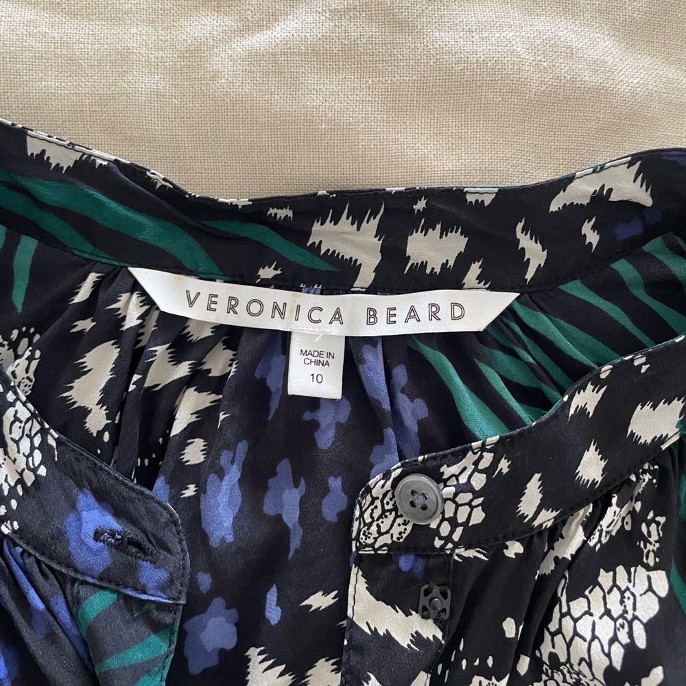 Veronica Beard Buckley Blouse shirt top stretchy silk US 10 blue green black - Picture 10 of 12